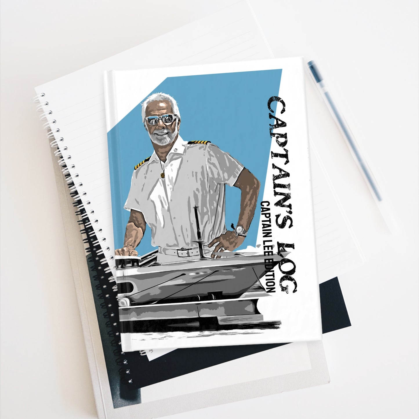 Captain Lee Blue Captain's Log - 128 Blank page Journal